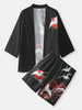 Kimono ouvert à lavant avec imprimé grue de style chinois pour hommes tenues deux pièces