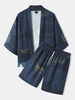Kimono ouvert devant avec motif de grue de style japonais pour hommes,  tenues deux pièces
