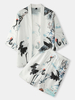 Kimono pour hommes peinture à lencre grue impression poche avant ouvert deux pièces tenues