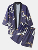 Kimono pour hommes style ethnique imprimé grue tenues décontractées deux pièces devant