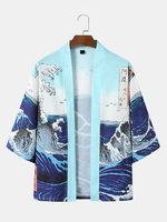 Kimonos ouverts sur le devant imprimé Waves & Mountain pour hommes