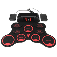 Kit de batterie électronique portable enroulable 9 pads en silicone haut-parleurs intégrés avec baguettes Support de péd
