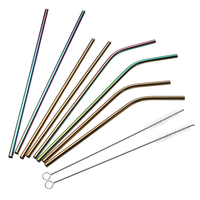 Kit de pailles à boire écologique en métal longue tenue en acier inoxydable avec sac de 2 brosses