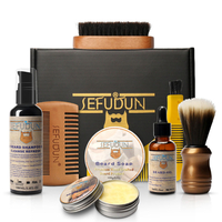 Kit de soin de la barbe 9 en 1 pour hommes Baume à barbe Shampooing à lhuile Peigne Brosse Outil de mise en forme d