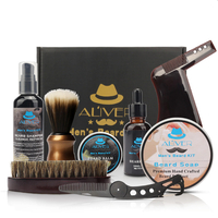 Kit de soin de la barbe 9 en 1 pour hommes Peigne de brosse Ensemble de soins de baume de shampooing de baume de barbe