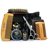 Kit de tonte de barbe pour hommes Kit de soin de barbe 7-en-1 Ciseaux à barbe Brosse à peigne Baume à huile à barbe Toil