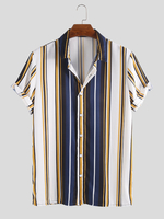 La mode des hommes Colorful Stripe Turn Down Collar Chemises dété décontractées