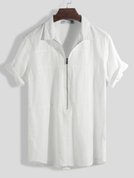 La mode des hommes coton demi fermeture à glissière lâche confortable à manches courtes Casual Shirts