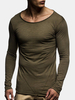 La mode des hommes mince couleur unie col rond à manches longues Slim Fit Casual Soft T-shirts