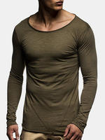 La mode des hommes mince couleur unie col rond à manches longues Slim Fit Casual Soft T-shirts