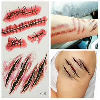 La terreur imperméable enroulée cicatrice de sang autocollant de tatouage temporaire fête d