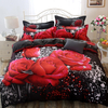 La literie imprimée par 3D place la couverture rouge de drap de lit de roses de literie avec 2 taies doreiller