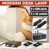 Lampe de bureau de table de chevet avec 2 ports de charge USB et 2 prises de courant alternatif Abat-jour en tissu