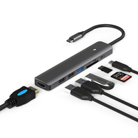 LanShuo 7 en 1 Hub Station daccueil Type-C Adaptateur avec HDMI+PD+USB3.0+USB2.0*2+SD+TF pour PC Portable Matebook