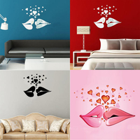 Love Kiss Lips Coeurs Motif Miroir Stickers Muraux