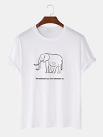 Éléphant simple et lettre imprimée col rond T-shirts amples à manches courtes