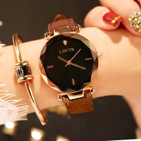 LSVTR Casual Mode Diamant Motif Cadran Strass PU Bracelet En Cuir Femmes Montre-Bracelet Quartz Montre