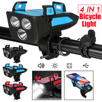 Lumière de vélo de vélo 4 en 1 étanche avec batterie externe de support de téléphone de klaxon de vélo
