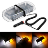 Lumière stroboscopique de toit de voiture 12V 24-LED blanc + jaune double lumière 7 modes Flash avec base magnétique