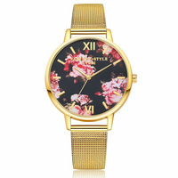 LVPAI Mesh Steel Band Montre-bracelet de style décontracté pour dames Montre à quartz Design élégant de fleur