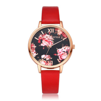 LVPAI P086 fleur affichage élégant Design dames montre-bracelet en cuir PU Bande montre à quartz