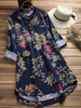 M-5XL Femmes Rétro Boutons Manches Longues Coton Vintage Floral Chemisier