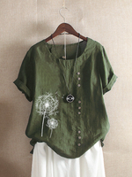 M-5XL T-shirts vintage à manches courtes et col rond imprimé floral