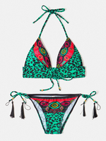 Maillot de bain dos nu bikini à imprimé ethnique léopard patchwork