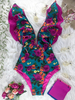 Maillot de bain femme dos nu à imprimé floral et volants One pièces