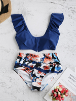 Maillot de bain tankinis dos nu sans manches imprimé floral taille haute