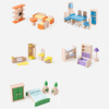 Maison de poupée Miniature Meubles en bois Salle de bains Cuisine Salon Chambre à coucher Ensemble Jouets pour enfants