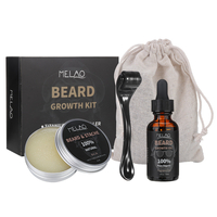 MELAO 4 pièces huile à barbe baume à barbe rouleau Micro aiguille soins de la moustache pour hommes cadeaux de toilettag