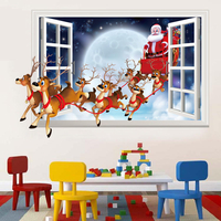 Miico XH7229 Autocollant de Noël Bande Dessinée Autocollant amovible 3D de cerf de Santa Santa 3D