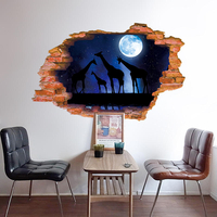 MiicoCréatif3DLuneNuitGirafe Cassé Mur Amovible Home Room Décoratif Mur Décor Décor Autoco