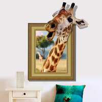 Miico Creative 3D Animal Giraffe Amovible Home Room Décoratif Mur Porte Décor Autocollant