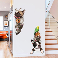 MiicoCreative3DMignonChiensChats Oiseau Souris Animaux PVC Amovible Home Room Décoratif Mu
