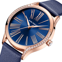 MINI FOCUS 0259L Style Casual Brillant Femmes Montre-Bracelet En Cuir Véritable Bracelet En Cuir Montre À Quartz
