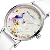 MINI FOCUS MF0330L Mode Femmes Fleur De Paon Motif Véritable Montre À Quartz En Cuir