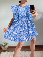 Mini robe à volants à imprimé floral pour femmes sans manches