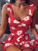 Mini robe décontractée à volants et à marguerites avec col en V