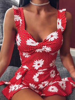 Mini robe décontractée à volants et à marguerites avec col en V