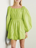 Mini robes à manches bouffantes décontractées plissées à col carré de couleur pure pour femmes