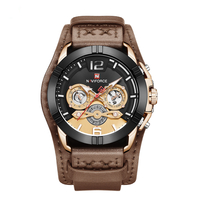 NAVIFORCE 9162 Multifonction Affichage de la Date Hommes Montre-Bracelet En Cuir Véritable Bracelet En Cuir Quartz