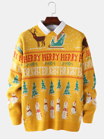 Noël hommes lettre dessin animé tricot graphiques pull à manches longues chandails occasionnels