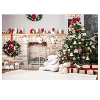 Noël photographie toile de fond 3D arbre brique cheminée ours blanc imprimé vinyle Photo Studio fond tissu