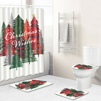 Noël salle de bain étanche rideau de douche piédestal tapis couvercle toilette couverture tapis de bain pour salle de ba