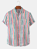 Nouveau Colorful Chemises à manches courtes à col rabattu à rayures pour hommes