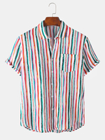 Nouveau Colorful Chemises à manches courtes à col rabattu à rayures pour hommes