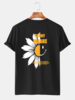Offres spéciales Cartoon chrysanthème sourire imprimé respirant col rond T-shirts décontractés
