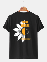 Offres spéciales Cartoon chrysanthème sourire imprimé respirant col rond T-shirts décontractés